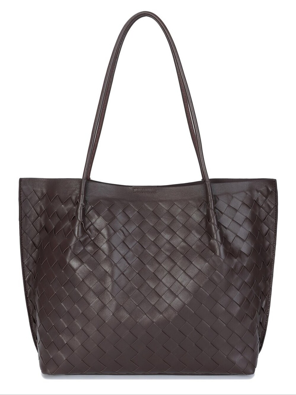 Tiffany & Fred Paris Hand-Woven Large Leather Tote Dark Brown NWT